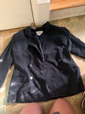 Giorgio Armani Black Double-Breasted  Shirt Jacket with padded shoulders